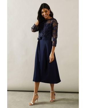 Wallis Occasion Satin And Mesh Overlay Fit And Flare Dress - Blue