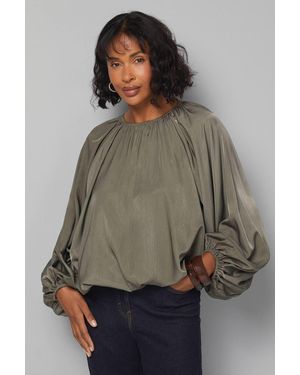 Wallis Gathered Puff Hem Blouse - Brown