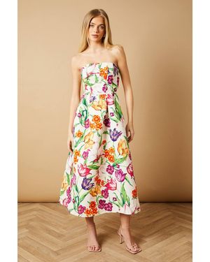 Oasis Occasion Floral Twill Strapless Midi Dress - Multicolor