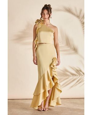 Coast Midi Satin Slip Skirt With Frills - Natural