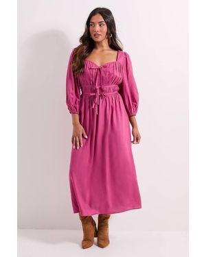 Dorothy Perkins Petite Shirred Bodice Tie Detail Sweetheart Midi Dress - Pink
