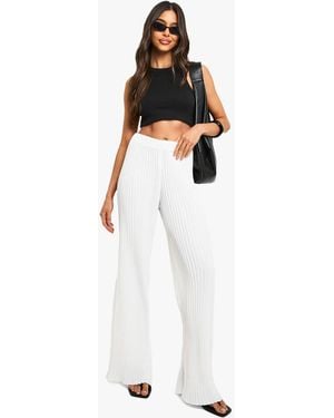Boohoo Pleated Wide Leg Tailored Pants - White