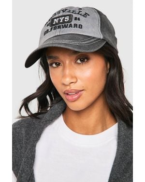 Boohoo Acid Wash Distressed Slogan Cap - Black