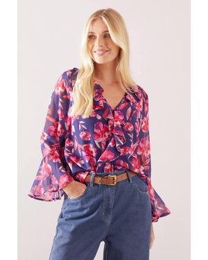Wallis Petite Floral Ruffle Chiffon Blouse - Red