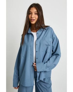 Boohoo Stripe Cinched Waist Shirt - Blue