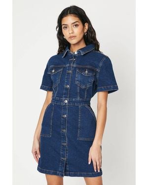 Dorothy Perkins Petite Denim Short Sleeve Mini Dress - Blue