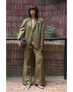 Warehouse Premium Satin Clean Waistband Flare Pants Co-Ord - Green