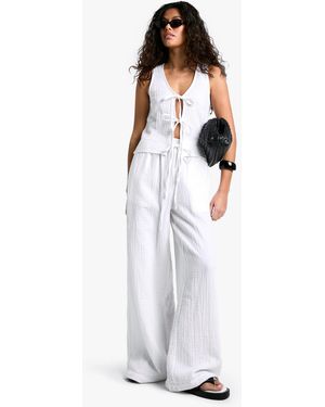 Boohoo Cheesecloth Elasticated Waist Wide Leg Pants - White