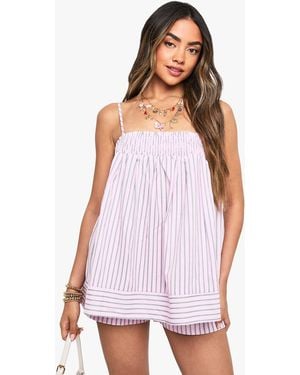 Boohoo Stripe Seersucker Shirred Smock Top - Blanco