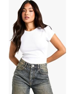 Boohoo Petite Basic Short Sleeve Crew Neck Tshirt One Piece - White