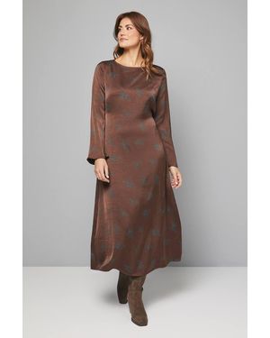 Wallis Floral Satin Bias Cut Midi Dress - Brown