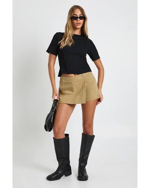 Boohoo Rib Cinched Waist Seam Detail Fitted Top - Black