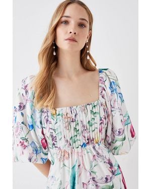 Coast The Collector Pleat Bust Midi Cotton Dress - White