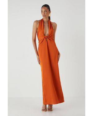 MissPap Knot Detail Satin Maxi Dress - Orange