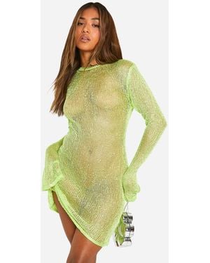 Boohoo Petite Sequin Knit Low Back Mini Dress - Green