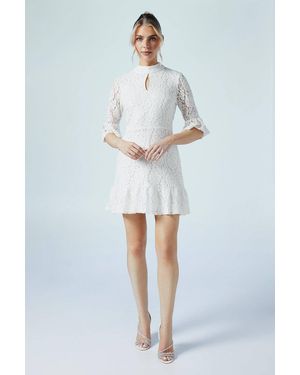 Oasis Sequin Lace High Neck Bridal Mini Dress - White