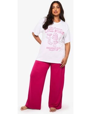 Boohoo Plus Chill Mode Breakfast Slogan T-Shirt & Trouser Pj Set - Red