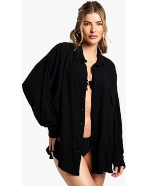 Boohoo Beachwear Essentials Oversized Shirt - Black