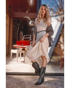 Warehouse Hcd Stripe Lace Grown On Midi Tshirt Dress - Brown