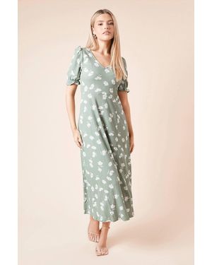 Dorothy Perkins Khaki Ditsy Print Short Sleeve Jersey Midi Dress - Green