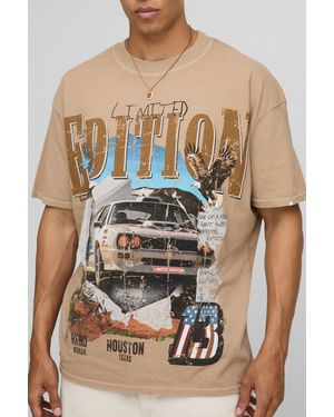 BoohooMAN Sand Oversized Extended Neck Western Edition Graphic T-Shirt - Natural