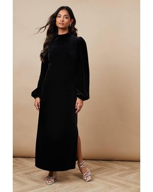 Oasis Occasion Velvet High Neck Midi Dress - Black