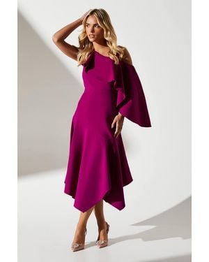 Coast Petite One Shoulder Ruffle Crepe Midi Wedding Guest Dress - Pink