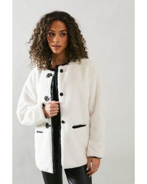 Wallis Pu Detail Faux Fur Jacket - Natural