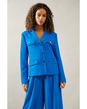 Wallis Four Pocket Button Through Blazer - Blue