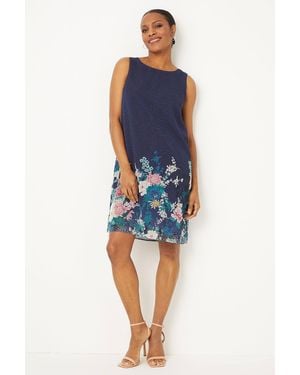 Wallis Floral Border Shift Dress - Blue