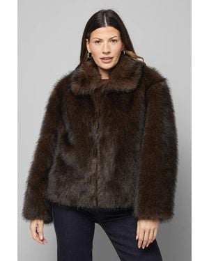 Wallis Zip Through Short Fur Coat - Brown