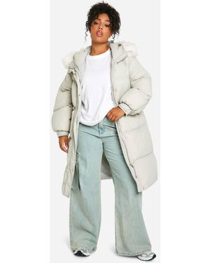 Boohoo Plus Faux Fur Hood Padded Parka - Green