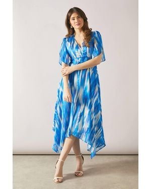 Wallis Abstract Burn Out Stripe Ruched Waist Midi Dress - Blue