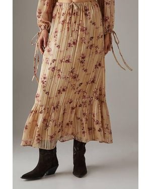 Warehouse Shadow Stripe Drawstring Waist Tier Maxi Skirt - Brown