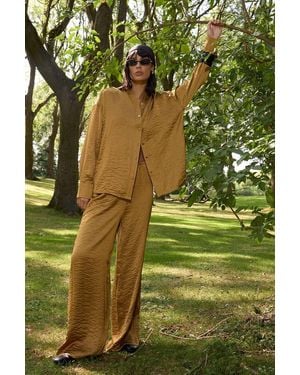 Warehouse Hammered Satin Oversized Shirt - Brown