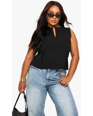 Boohoo Plus Structured Peplum Hem Top - Black
