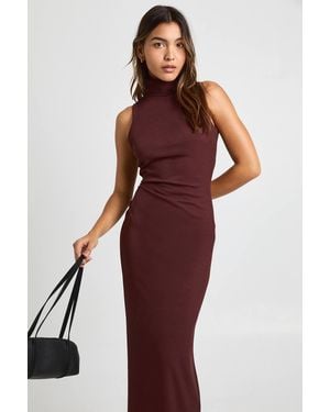 Boohoo Ribbed Sleeveless High Neck Maxi Dress - Purple