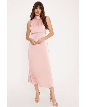 Oasis Satin Halter Neck Midi Bridesmaid Dress - Pink