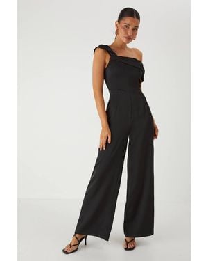 MissPap Bardot Twist Straight Leg Jumpsuit - Black