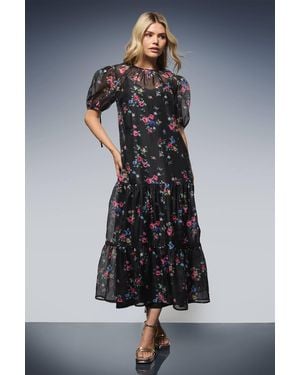 Dorothy Perkins Dp Luxe Printed Organza Tiered Midaxi Dress - Gray