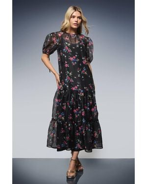 Dorothy Perkins Dp Luxe Printed Organza Tiered Midaxi Dress - Gray