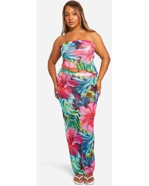 Boohoo Plus Tropical Maxi Beach Co-Ord - Red