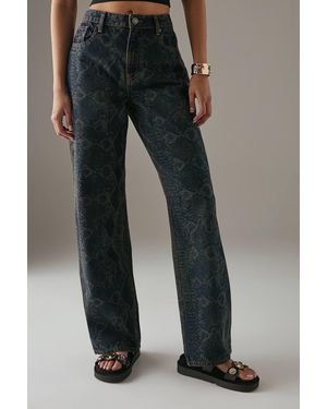 Warehouse Snake Print Straight Leg Jean - Black