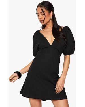 Boohoo Linen Tie Back Mini Dress - Black