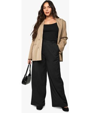 Boohoo Plus Extreme Pleated Wide Leg Tailored Trouser - Black