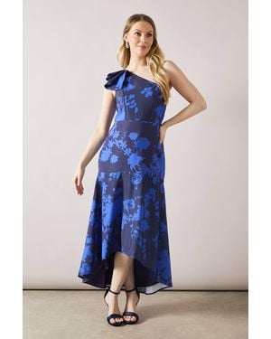 Wallis Occasion Floral One Shoulder Twill Maxi Dress - Blue