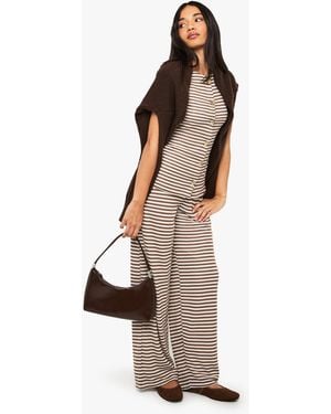 Boohoo Heavy Stripe Straight Leg Trouser - Brown