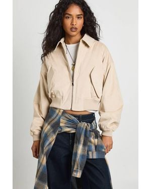 Boohoo Faux Suede Bomber Jacket - Blue