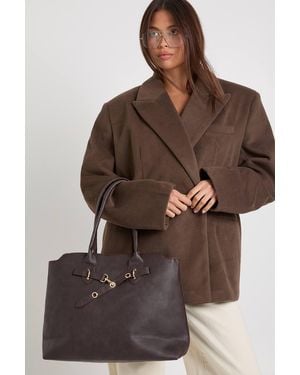 Boohoo Top Handle Tote Bag - Brown