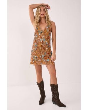 Nasty Gal Star Embellished Tassel Plunge Mini Dress - Orange